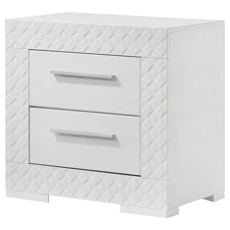 Comodino a 2 cassetti, finitura lucida, stile moderno