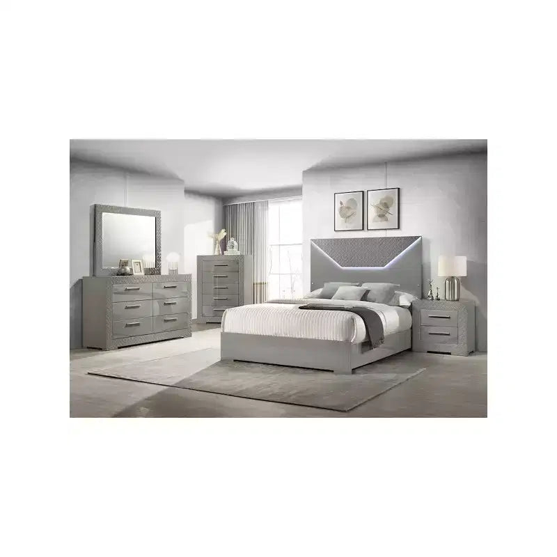 Comodino a 2 cassetti, finitura lucida, stile moderno