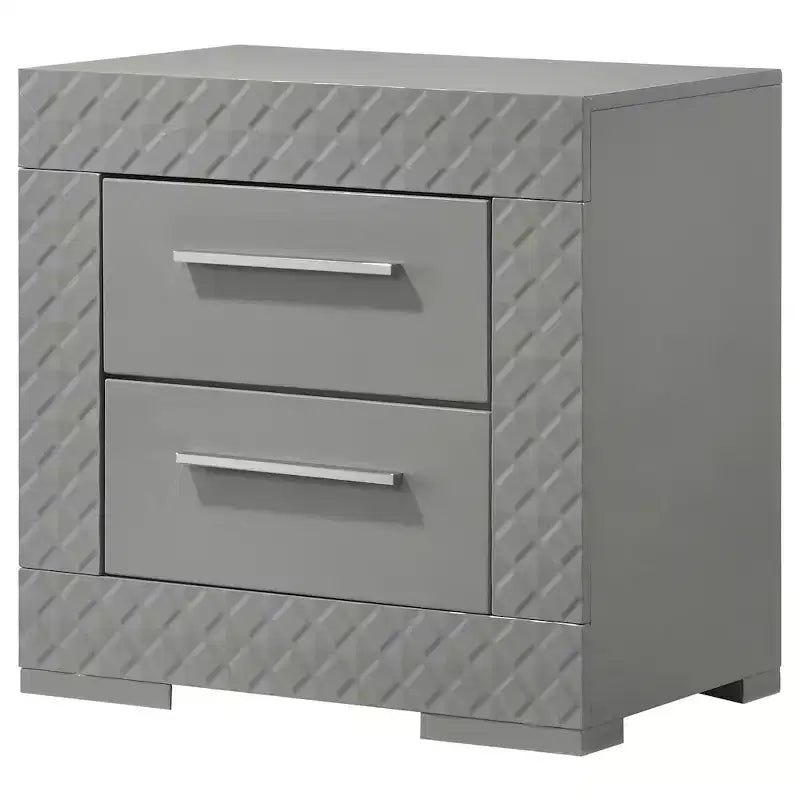 Comodino a 2 cassetti, finitura lucida, stile moderno