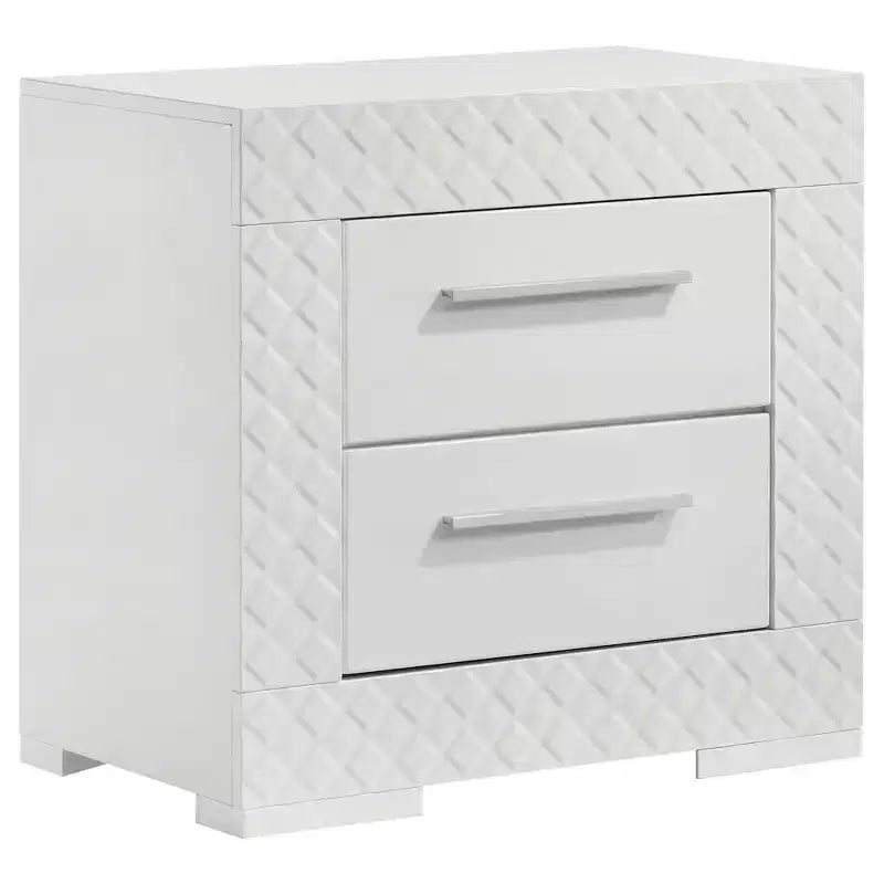 Comodino a 2 cassetti, finitura lucida, stile moderno