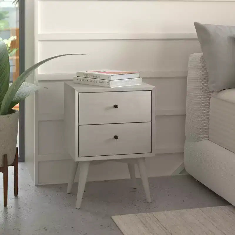 Comodino a 2 cassetti Mid-Century Modern, grigio