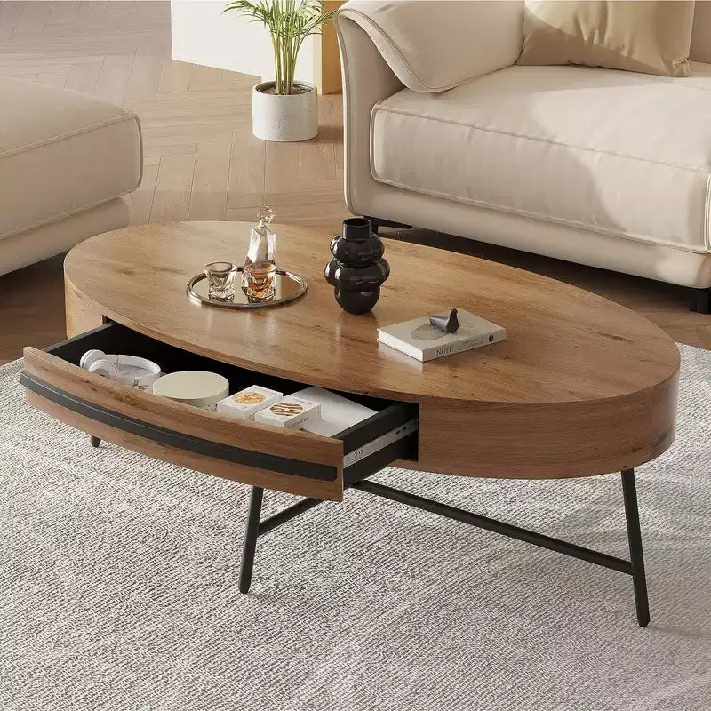 Tavolino da caffè ovale da 47,2" con cassetti portaoggetti