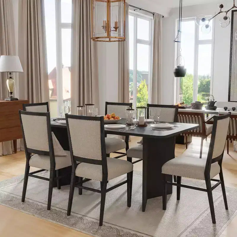 Tavolo da pranzo rustico in legno massello 67" x 33,5" con gambe a V, Nero