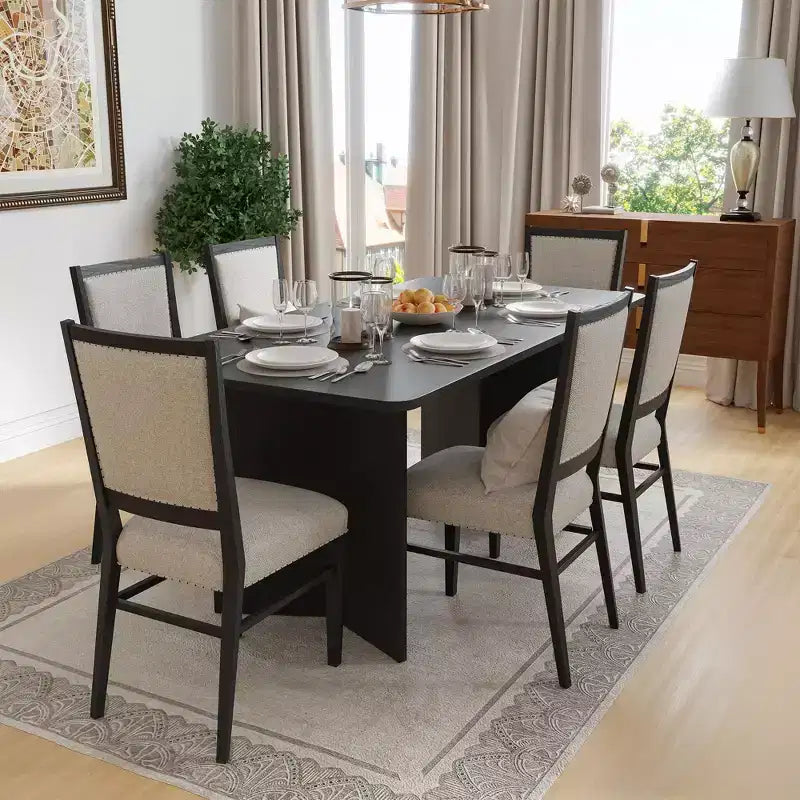 Tavolo da pranzo rustico in legno massello 67" x 33,5" con gambe a V, Nero