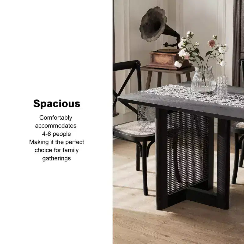 Tavolo da pranzo rustico in legno massello 67" x 33,5" con gambe a V, Nero