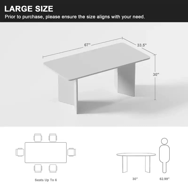 Tavolo da pranzo rustico in legno massello 67" x 33,5" con gambe a V, Nero