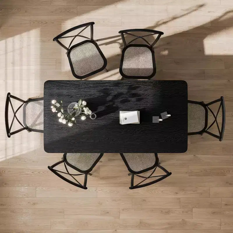Tavolo da pranzo rustico in legno massello 67" x 33,5" con gambe a V, Nero