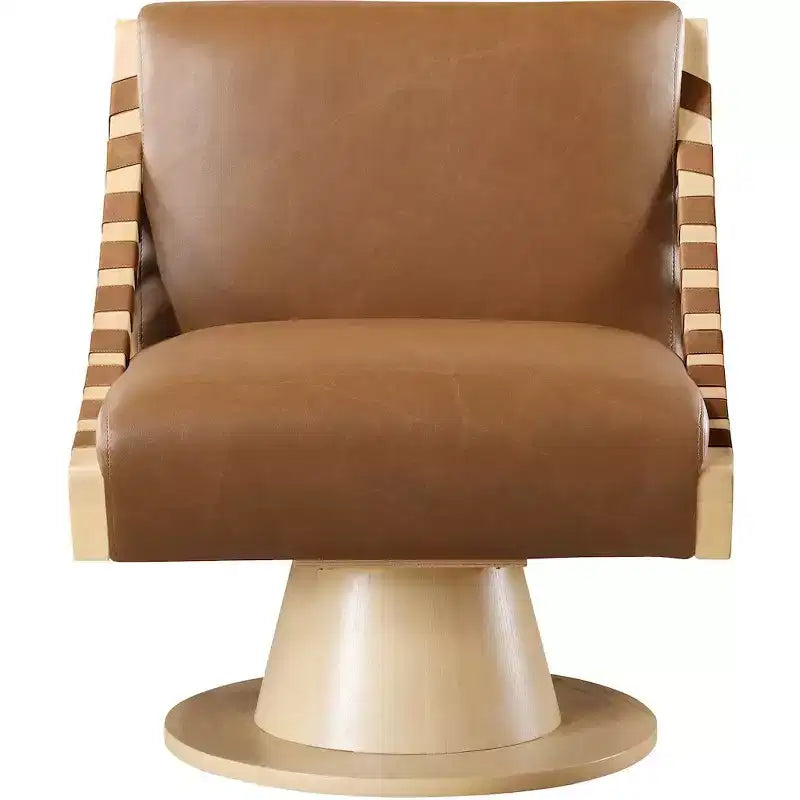 Poltrona girevole in pelle vegana con base in legno massello, stile Art Déco, nera