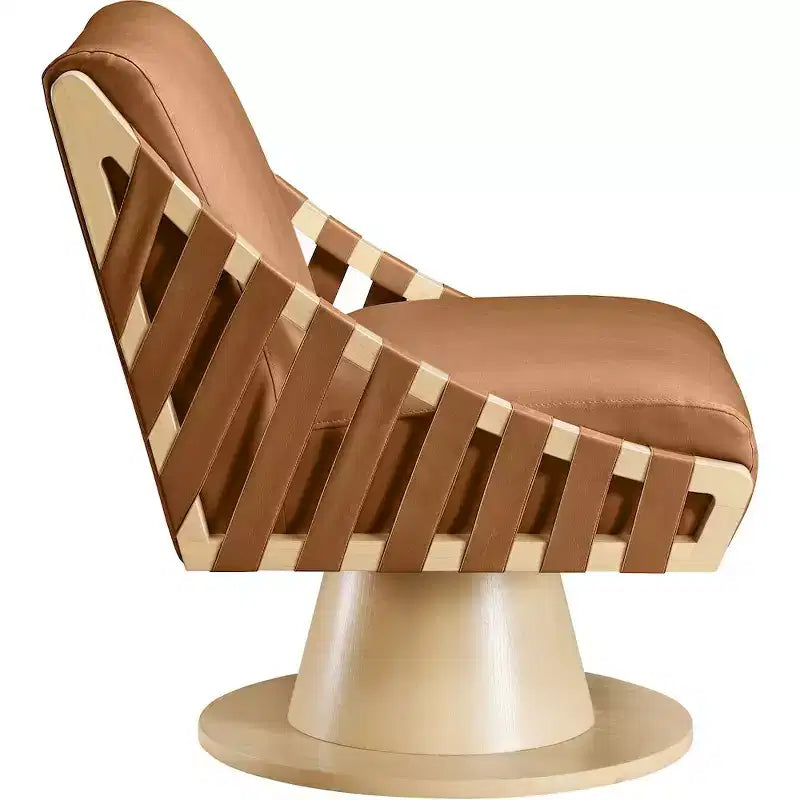 Poltrona girevole in pelle vegana con base in legno massello, stile Art Déco, nera