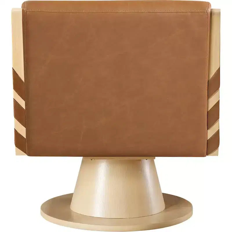 Poltrona girevole in pelle vegana con base in legno massello, stile Art Déco, nera