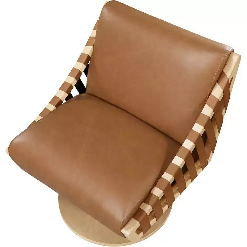 Poltrona girevole in pelle vegana con base in legno massello, stile Art Déco, nera