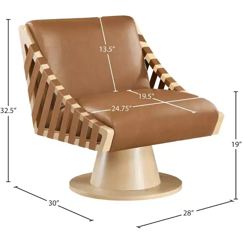 Poltrona girevole in pelle vegana con base in legno massello, stile Art Déco, nera