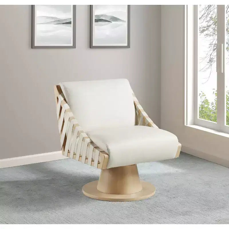 Poltrona girevole in pelle vegana con base in legno massello, stile Art Déco, nera