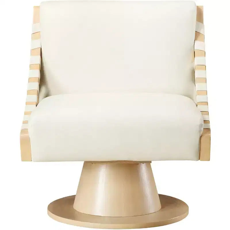Poltrona girevole in pelle vegana con base in legno massello, stile Art Déco, nera