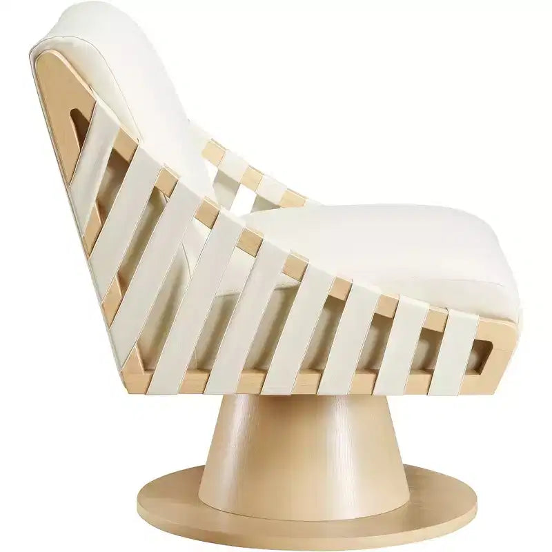 Poltrona girevole in pelle vegana con base in legno massello, stile Art Déco, nera