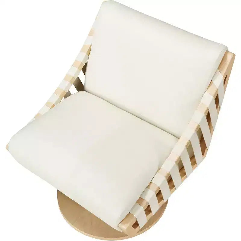 Poltrona girevole in pelle vegana con base in legno massello, stile Art Déco, nera