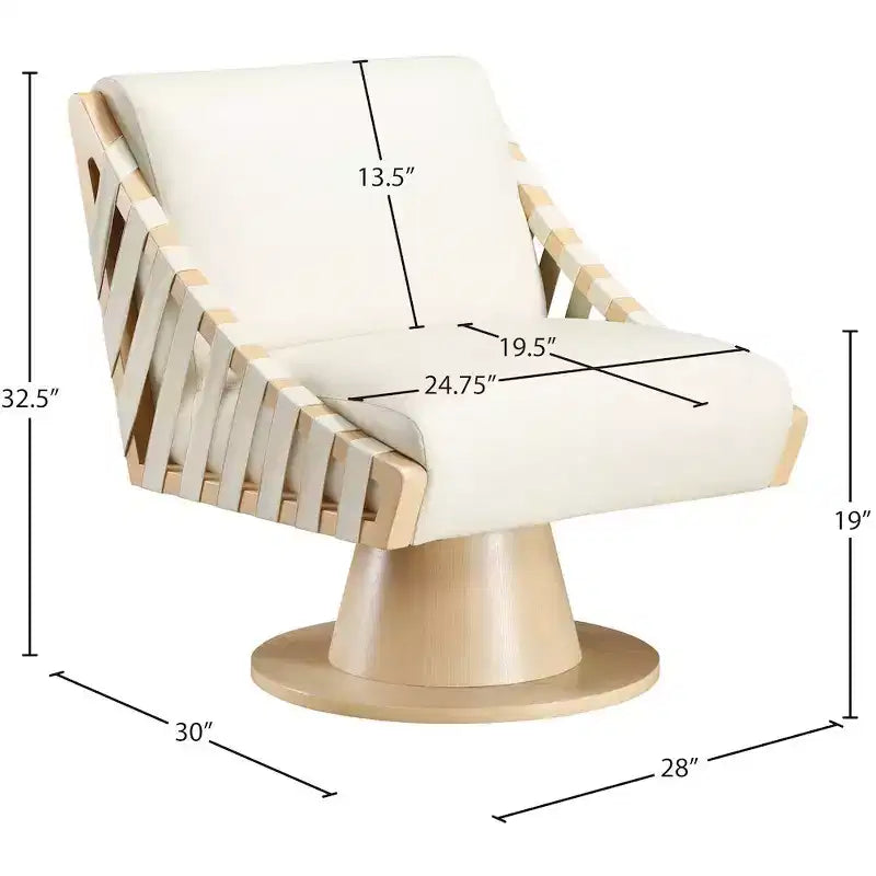 Poltrona girevole in pelle vegana con base in legno massello, stile Art Déco, nera