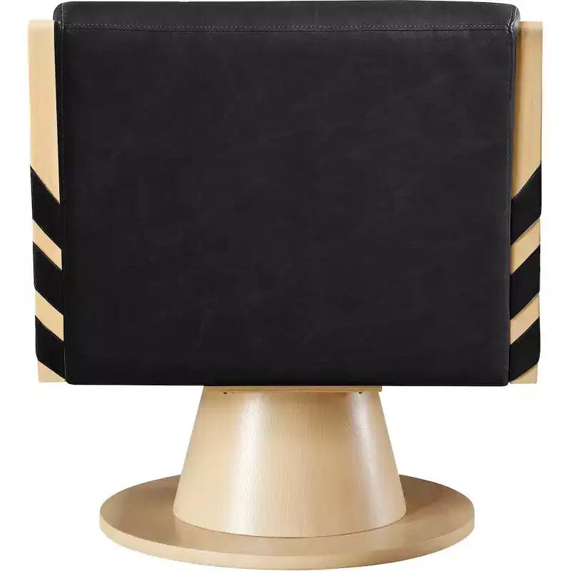 Poltrona girevole in pelle vegana con base in legno massello, stile Art Déco, nera