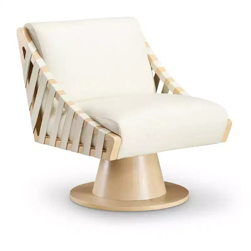 Poltrona girevole in pelle vegana con base in legno massello, stile Art Déco, nera
