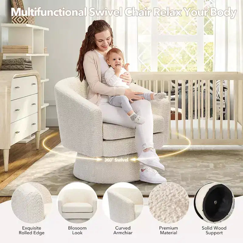 Poltrona girevole a 360° con supporto lombare e rivestimento in ciniglia
