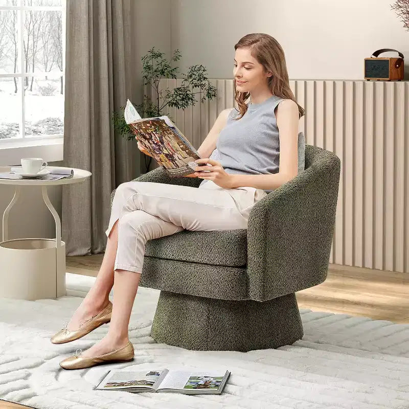 Poltrona girevole a 360° con supporto lombare e rivestimento in ciniglia