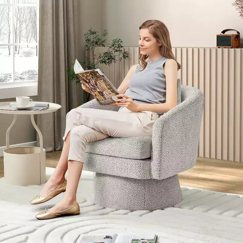 Poltrona girevole a 360° con supporto lombare e rivestimento in ciniglia