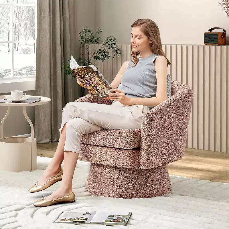 Poltrona girevole a 360° con supporto lombare e rivestimento in ciniglia