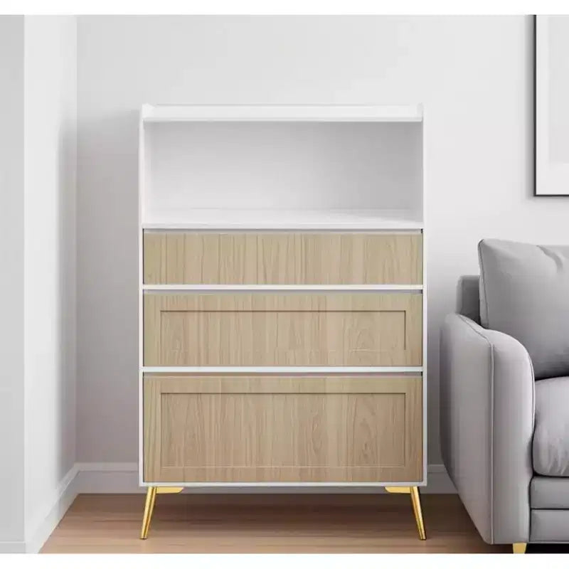Modern Design Three Drawer Storage Cabinet,Bedroom Clothes Storage Can Be Used in Dining Room, Kitchen, Bedroom. White Solid Wood Frame
