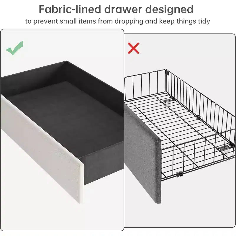 Struttura letto matrimoniale con 4 cassetti contenitore, letto a piattaforma imbottito in velluto beige