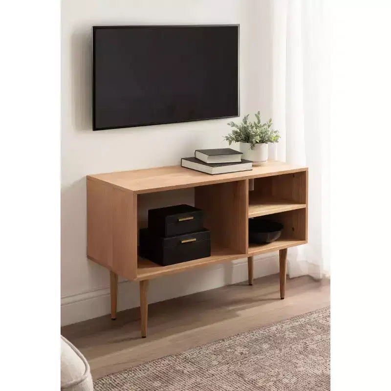 Consolle in legno moderno di metà secolo, 38" L x 14" P x 25" H, naturale