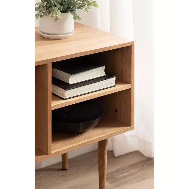 Consolle in legno moderno di metà secolo, 38" L x 14" P x 25" H, naturale