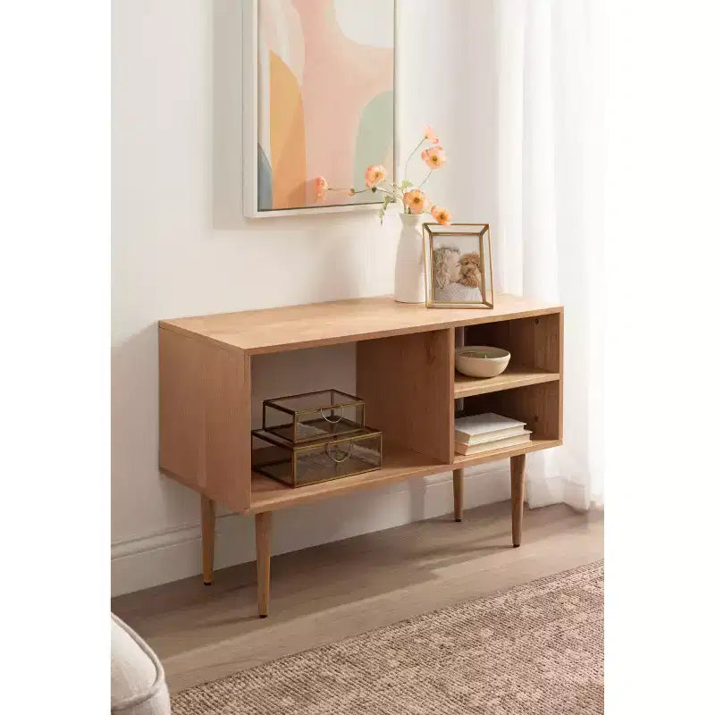 Consolle in legno moderno di metà secolo, 38" L x 14" P x 25" H, naturale