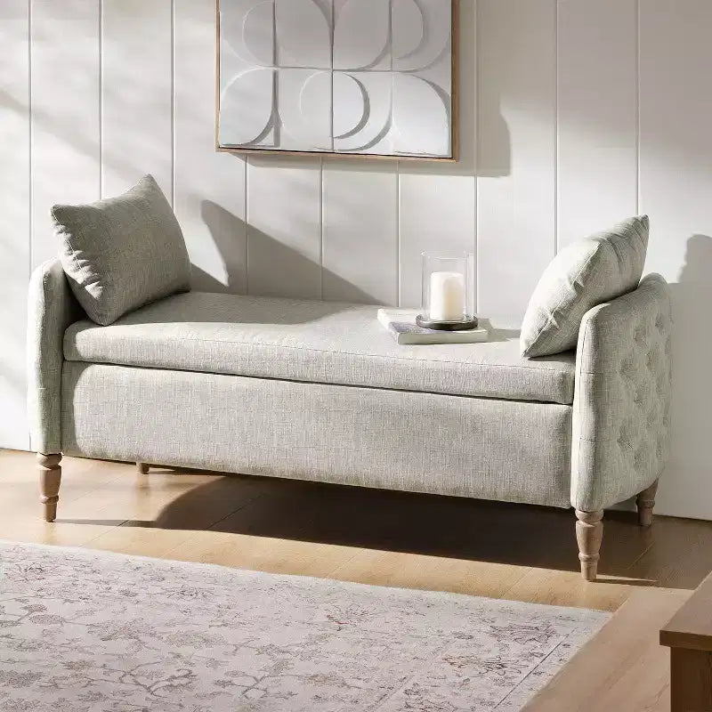 Panca Contenitore Rustica con Rivestimento Trapuntato a Bottoni e Vano Nascosto, Mattone Bruciato