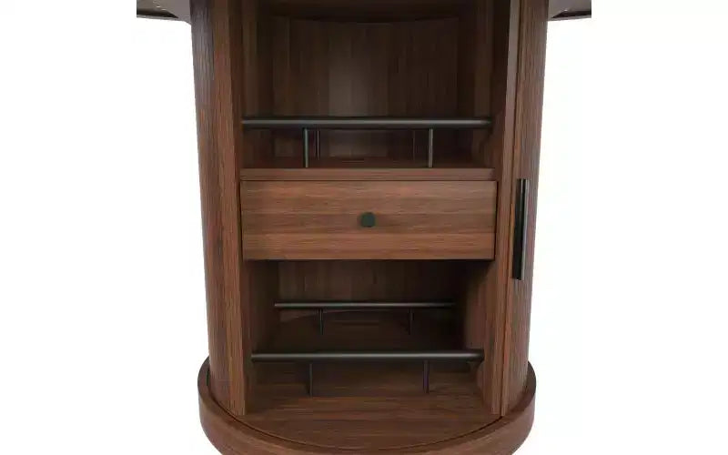 Tavolo da pranzo ovale allungabile da 150 cm con due ripiani, posti a sedere per 4-6 persone, finitura in noce naturale