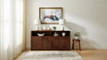 JVNOXK 63-inch Mid-Century Modern Rattan Sideboard with Storage, Vintage Wine Cabinet, Suitable for Living Room or Kitchen, Walnut