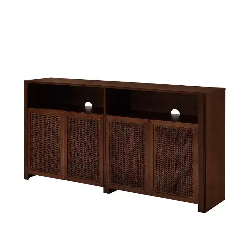Madia in Rattan Mid-Century Moderna da 63 Pollici con Contenitore, Noce Naturale