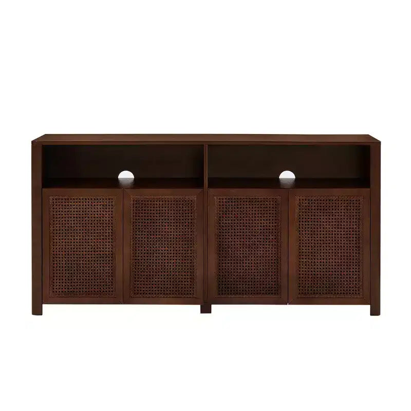 Madia in Rattan Mid-Century Moderna da 63 Pollici con Contenitore, Noce Naturale