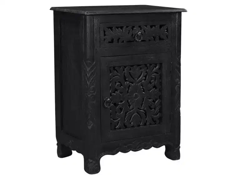 HomeRoots 30 Black Solid Wood Distressed One Drawer Nightstand
