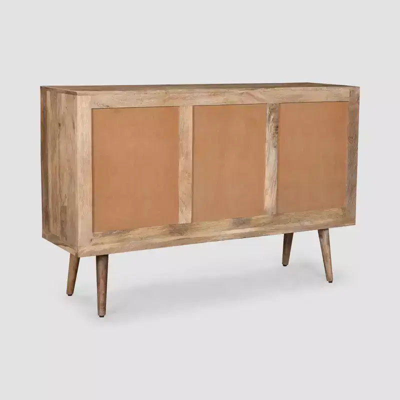 Credenza Mid-Century Moderna con 3 Cassetti e 2 Ante, Legno di Mango Naturale
