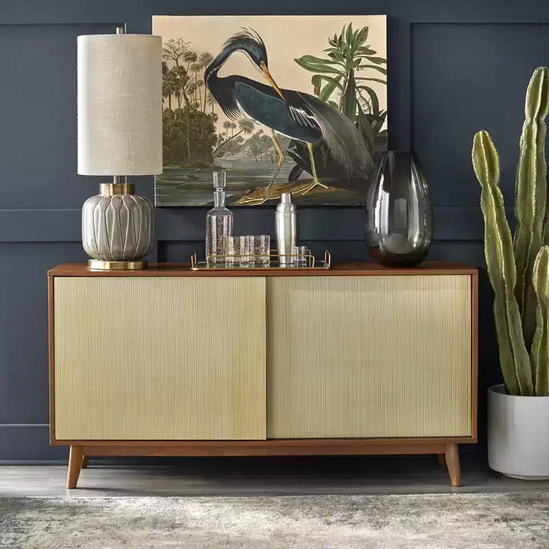 Madia Mid-Century Moderna con Ante Scorrevoli - Finitura Noce