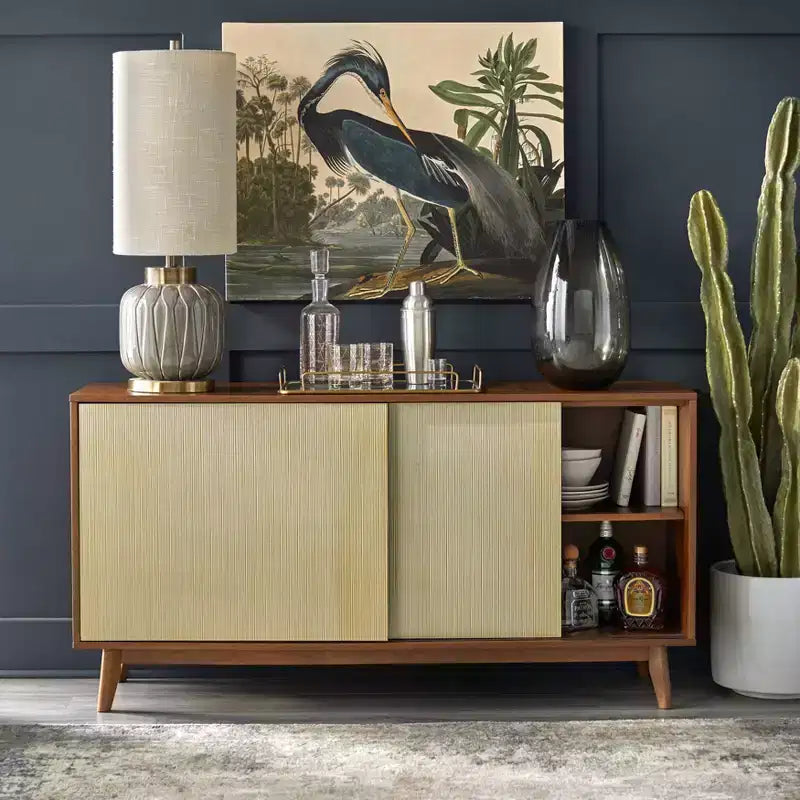 Madia Mid-Century Moderna con Ante Scorrevoli - Finitura Noce