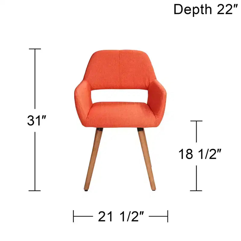 Sedia da pranzo moderna in tessuto arancione Mid-Century, 31"A x 21.5"L x 22"P