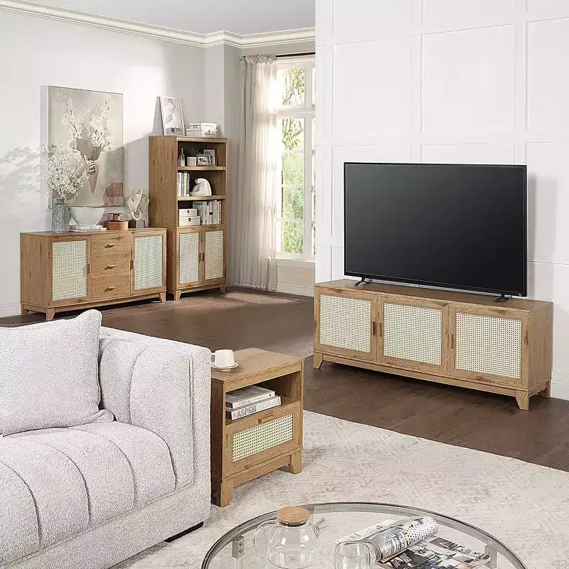 Comodino moderno in canna d'India con cassetto