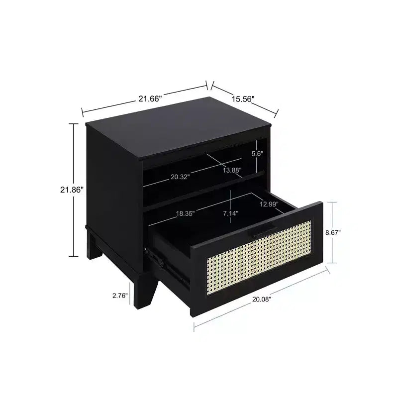 Comodino moderno in canna d'India con cassetto