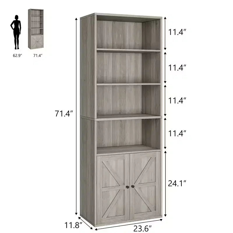 Libreria Industriale con Ante, Scaffale in Stile Rustico a 6 Ripiani per Camera da Letto, Soggiorno, Ufficio