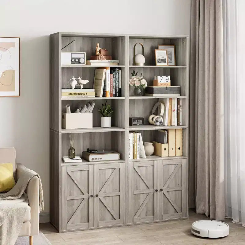Libreria Industriale con Ante, Scaffale in Stile Rustico a 6 Ripiani per Camera da Letto, Soggiorno, Ufficio