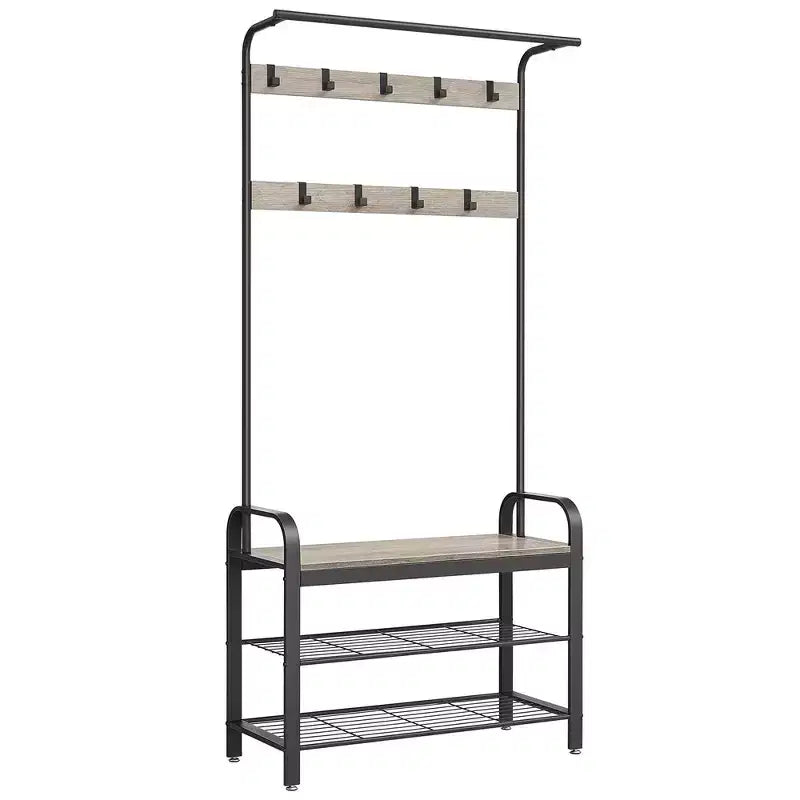 VASAGLE Coat Rack, Hall Tree with Shoe Bench Entryway Bench with Coat Rack, 4-in-1, with 9 Removable Hooks, a Hanging Rod