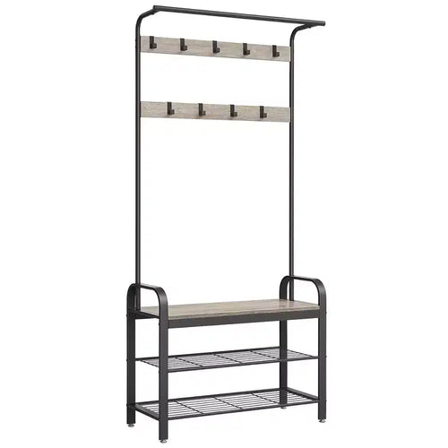 VASAGLE Coat Rack, Hall Tree with Shoe Bench Entryway Bench with Coat Rack, 4-in-1, with 9 Removable Hooks, a Hanging Rod