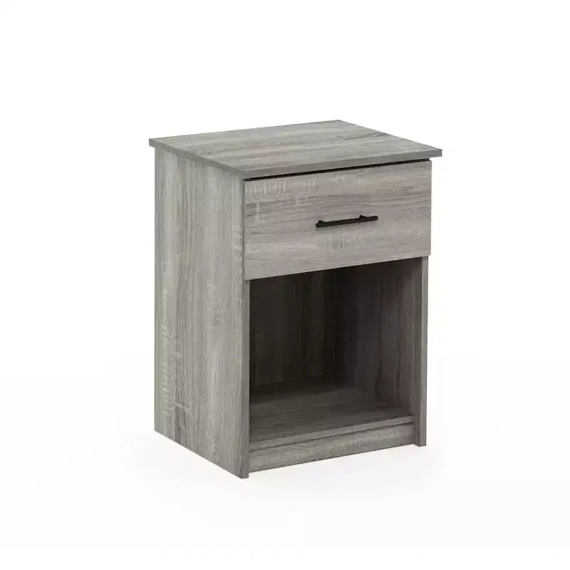 Comodino di metà secolo con cassetto e cubo portaoggetti aperto, grigio
