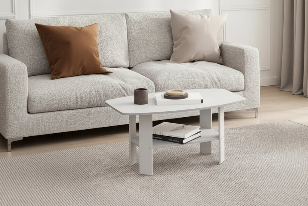 Furinno 35.5 Simple Design Industrial Coffee Table 2-Tier Rectangular Living Room Furniture,White